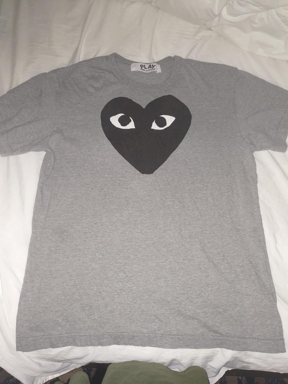 Comme des Garçons PLAY Gray Tee with Black Heart Graphic